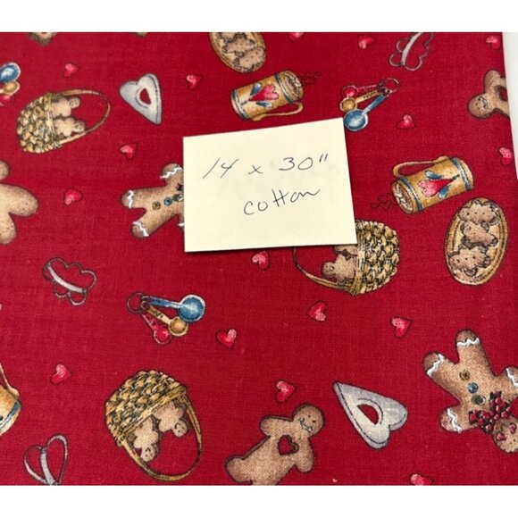 Gingerbread-Themed Cotton Fabric 14x30" Festive Design Baking Hearts Sweet Fun - Picture 5 of 12